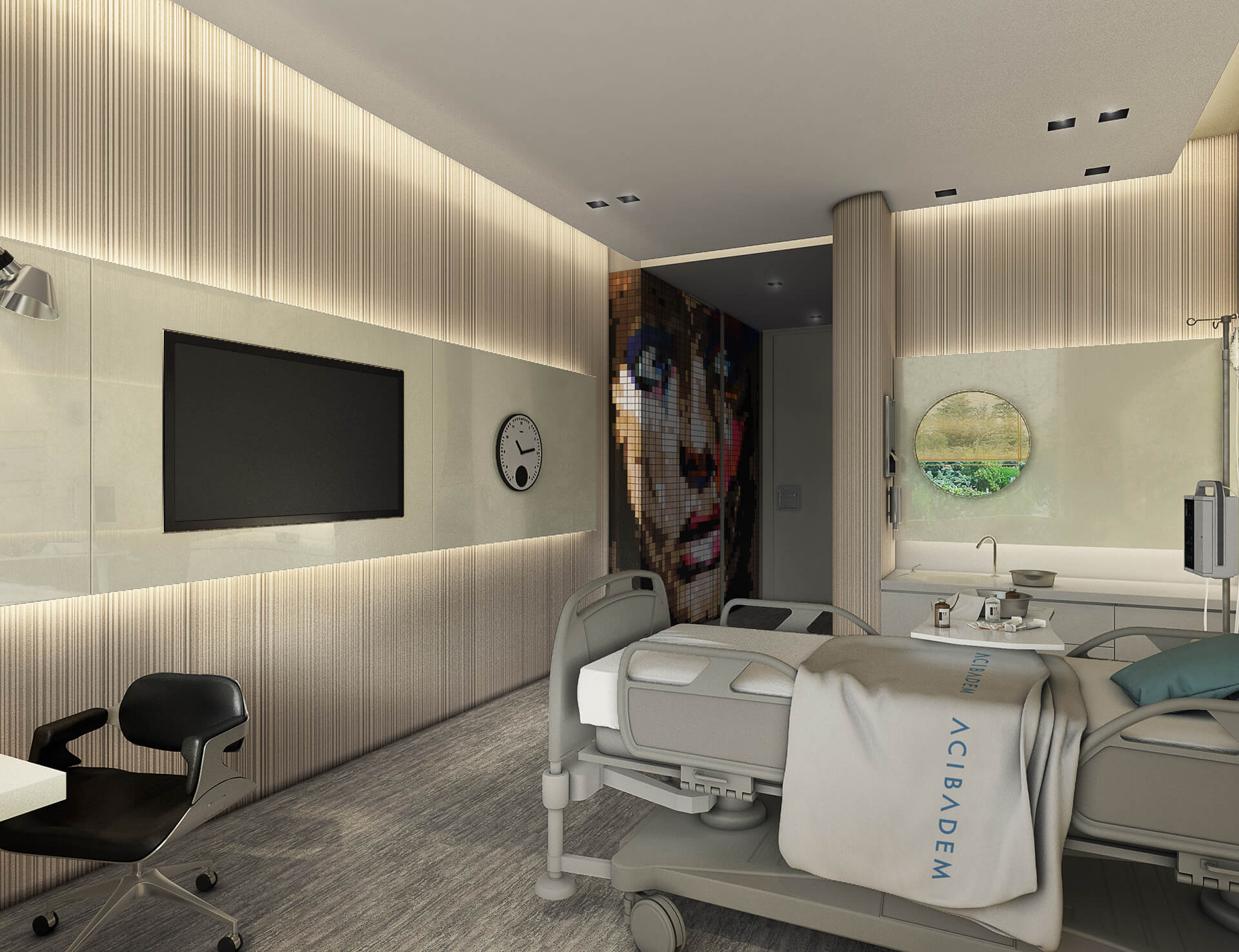 Acıbadem Hospital Patient Room Interior Design Render