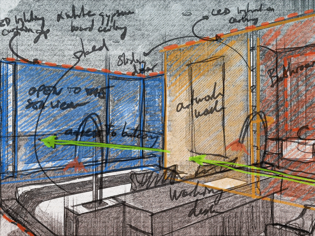 Hotel guest Room Interior Sketch Design
