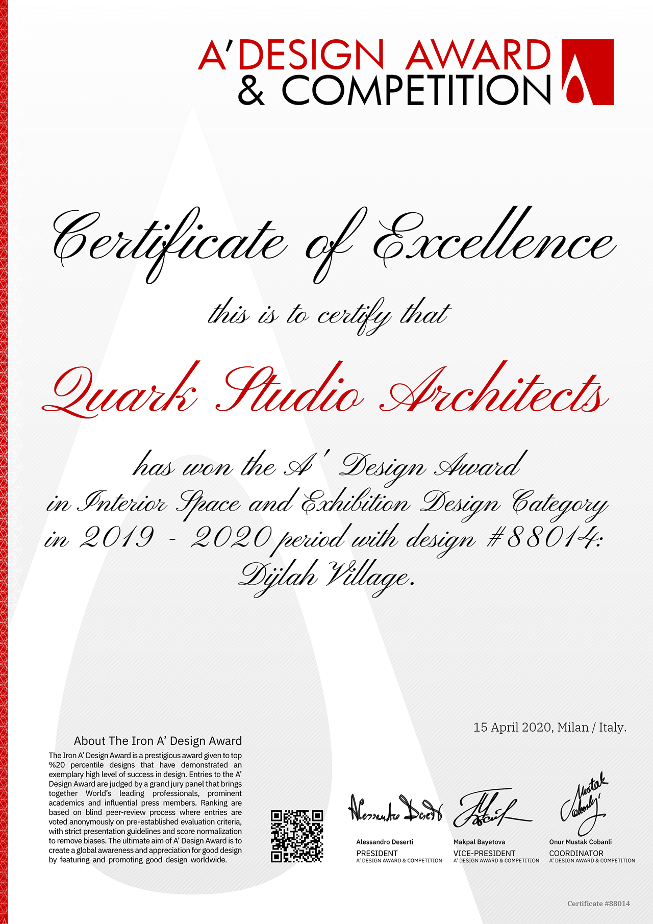Certificate A Design Award